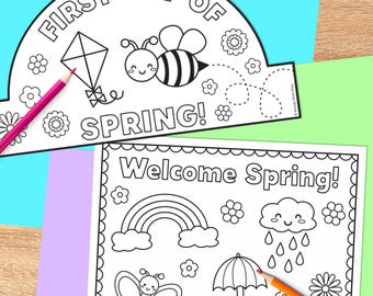 Manualidad de corona para el primer día de primavera / Página para colorear imprimible de marzo