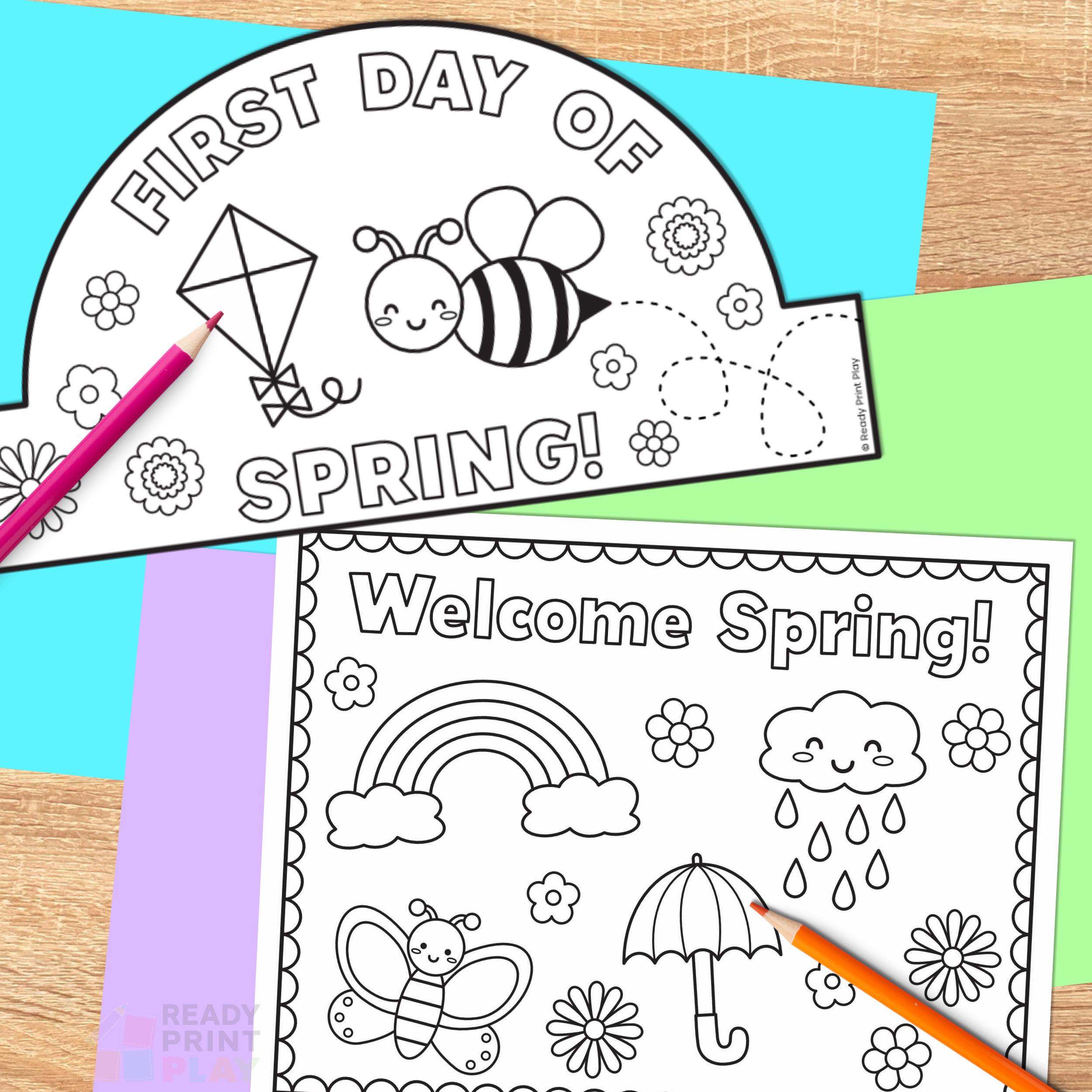 First Day of Spring Crown Craft Printable March Coloring Page