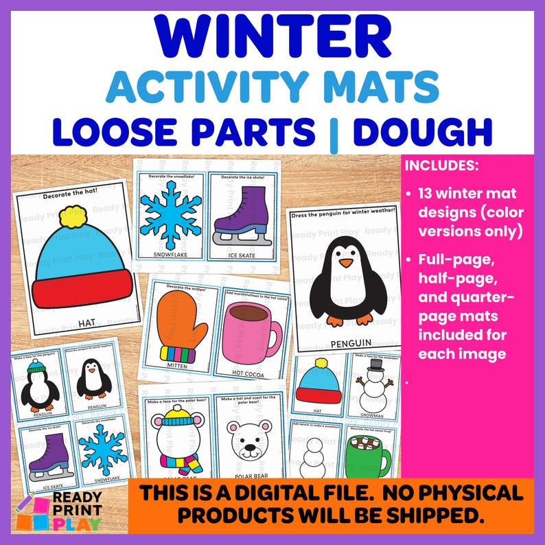 Winter Dough and Loose Parts Activity Mats | Printable STEM Center for ...