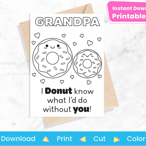Printable Grandpa Father’s Day Card | DIY Papa Dad Grandpa Craft Coloring | Donut Birthday Card from Grandkids | Instant Digital Download