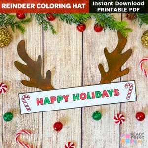 Gorro de cuernos de reno imprimible / Diadema navideña para colorear (manualidad DIY)