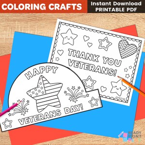 Dibujo para colorear del Día de los Veteranos para preescolar / Manualidad de corona para jardín de infancia (Descarga digital)
