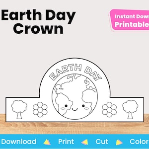 Earth Day Craft Printable Paper Crown Hat Template DIY Kids Coloring Earth Day Craft Printable Paper Crown Hat Template DIY Kids Coloring