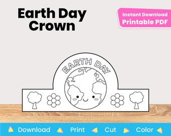 Earth Day Craft Printable Paper Crown Hat Template | DIY Kids Coloring Project Spring | Easy Preschool Activity | Instant Digital Download