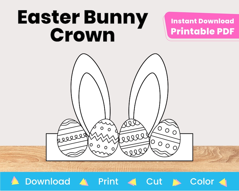 Easter Bunny Ear Egg Printable Paper Crown Hat Template DIY Kids Craft Project For Coloring Instant Digital Download image 1