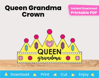 Queen Grandma Crown Printable Hat Template Craft Project | DIY Mother's Day Gift From Grandkids | Print in Color | Instant Digital Download