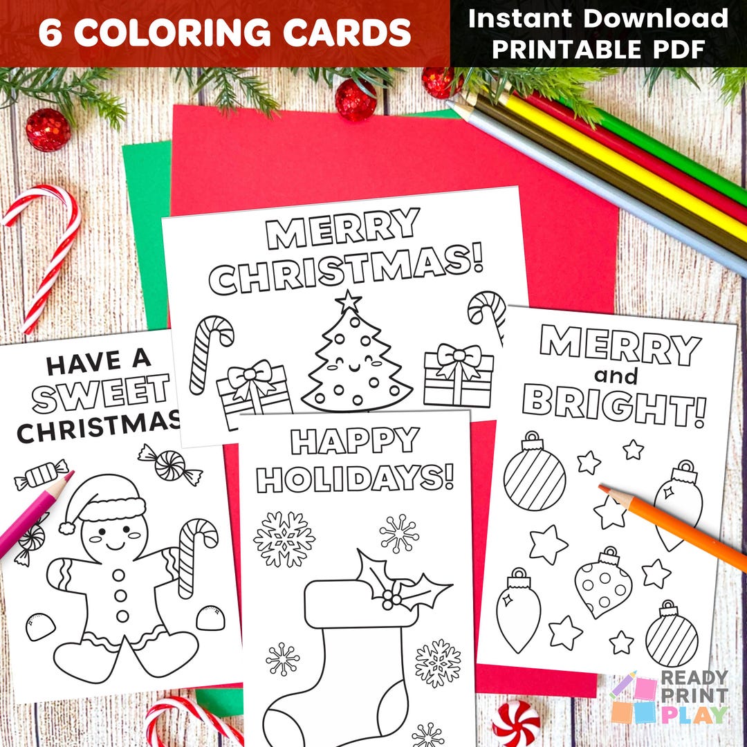Printable Christmas Coloring Cards for Kids | No Prep Holiday Greeting ...