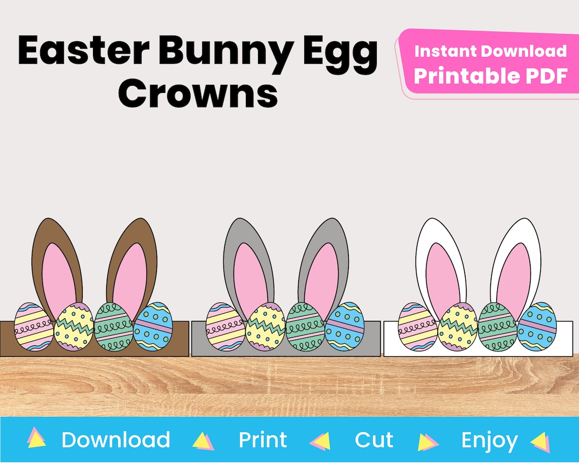 Easter Bunny Ear Printable Paper Hat Template | White, Brown, & Gray ...
