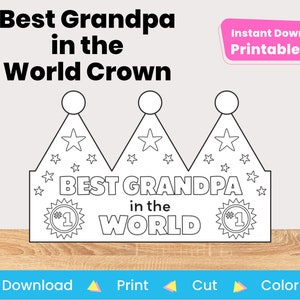 Printable Father’s Day Craft for Grandkids | Best Grandpa in the World Coloring Project | King Crown Birthday Hat | Instant Digital Download