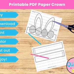 Easter Bunny Ear Egg Printable Paper Crown Hat Template DIY Kids Craft Project For Coloring Instant Digital Download image 3