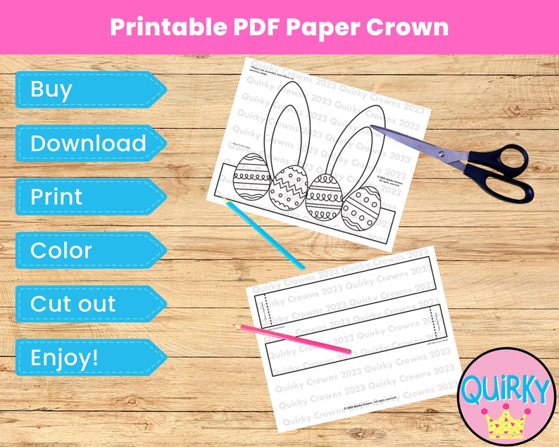Easter Bunny Ear Egg Printable Paper Crown Hat Template DIY Kids Craft Project For Coloring Instant Digital Download image 3