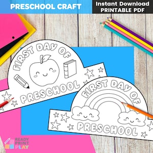 First Day of Preschool Hat Craft Printable | Coloring Activity Digital Download