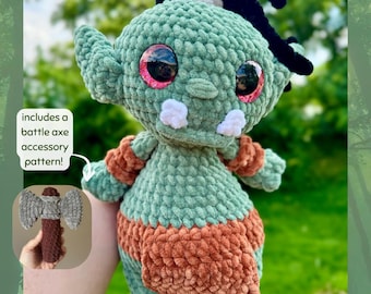 Chubby Orc Crochet Pattern with battle axe accessory- fantasy amigurumi plushie pattern