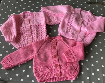 Hand Knitted Pink DK Child Cardigans