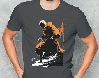 Monk Warrior Tee Shirt, Unisex Jersey Short Sleeve Tee, Graphic Design Minimalist Monk, Video Game Merch, Video Game Tee Shirt, Gamer Gift