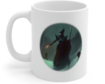 Sorcerer Mage Premium Ceramic Mug 11oz, Coffee Mug, Cup for Drinking, Birthday Gift, Diablo Style Firebolt Casting Wizard