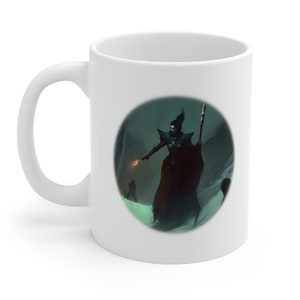 Sorcerer Mage Premium Ceramic Mug 11oz, Coffee Mug, Cup for Drinking, Birthday Gift, Diablo Style Firebolt Casting Wizard