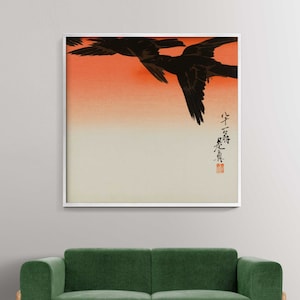 Pintura japonesa de cuervo negro vintage / Pintura japonesa antigua / Imprimible digital / Arte de pared japonés / Cartel imprimible / Siglo XIX /