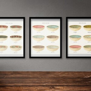 Collection of 6 Vintage Decorated Wash Basins painting | Antique Japanese painting | Digital Printable Japanese Wall Art | Printable Poster