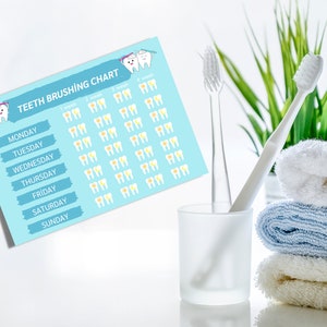 Lista di controllo per la spazzolatura settimanale/mensile - Programma per lo spazzolino da denti - Routine per bambini - Addestramento allo spazzolamento dei denti - Ritorno a scuola - Tabella per lavarsi i denti