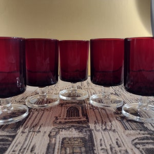 5 rubinröda bägare (Luminarc Arcoroc) "Frankrike"
