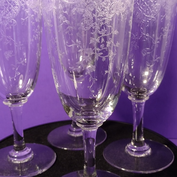 Etched Crystal - Champagne Glasses 6 5/8"Tall