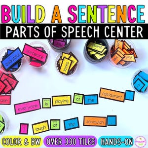 Construye una oración con fichas. Centros de partes del discurso. Artes del lenguaje. 2.º, 3.º y 4.º grado.