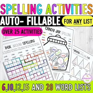 Editable Spelling Practice Worksheets, Auto-Fill Word Lists (Digital Download)
