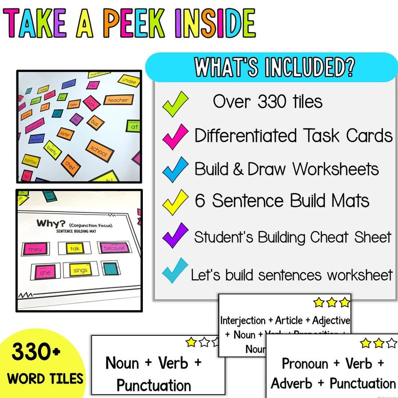 Build A Sentence Tiles Part of Speech Centers Language Arts 2nd 3rd 4th ...
