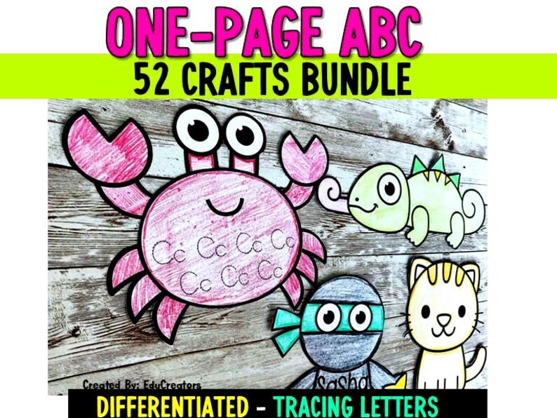 Alphabet One Page Build a Crafts | Phonics Bundle A to Z Kindergarten ...
