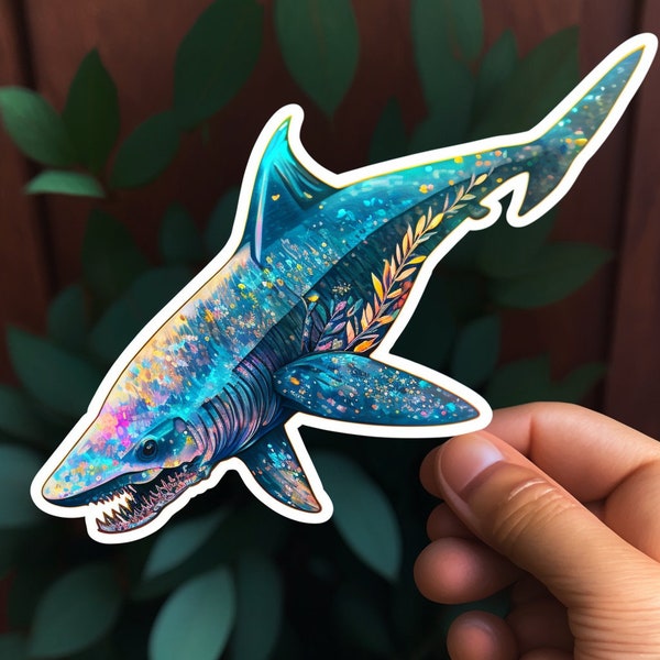 Holographic Shark Transparent Outdoor Stickers, Die-Cut, 1pcs