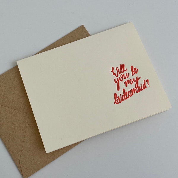 Serez-vous ma demoiselle d'honneur - Carte de voeux imprimée en typographie avec enveloppe