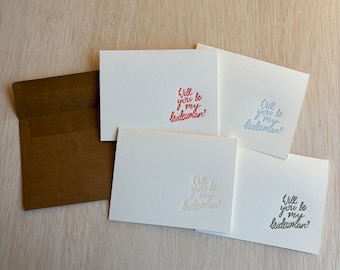 Will You Be My Bridesman Carte de voeux imprimée en typographie avec enveloppe