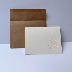 Will You Be My Maid of Honor Letterpress Printed Greeting Card with Envelope Nude Pink