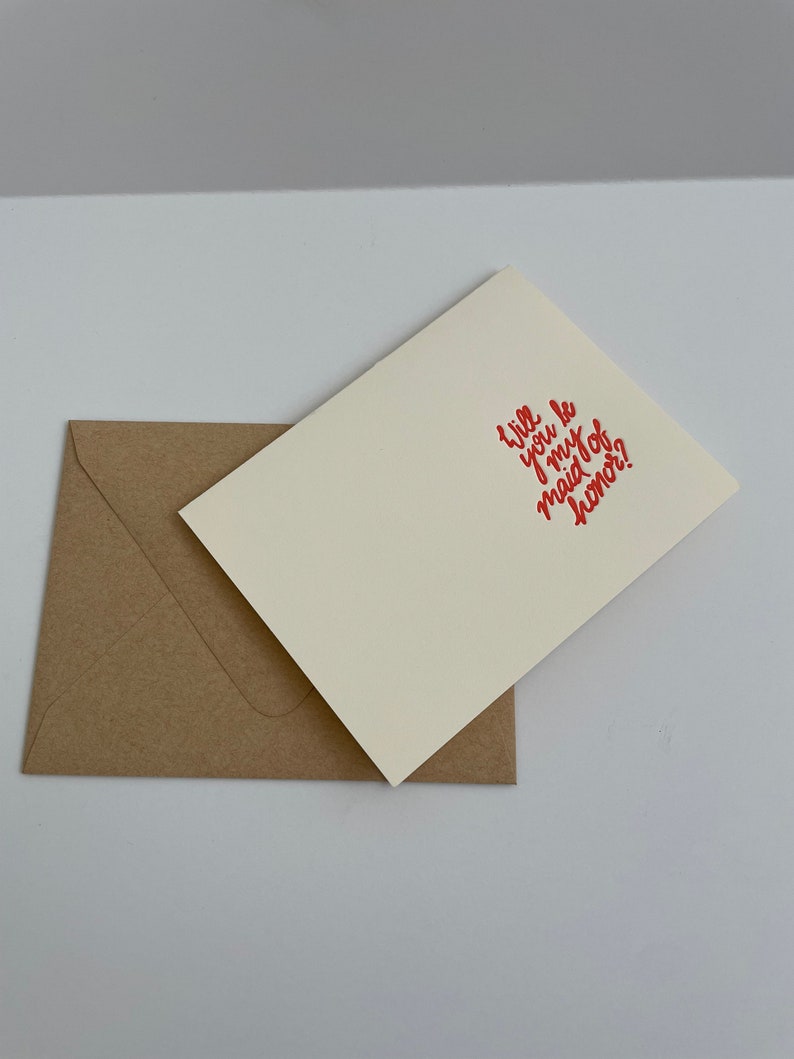 Will You Be My Maid of Honor Letterpress Printed Greeting Card with Envelope Red