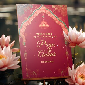 Indian Wedding Sign | Elegant Wedding Sign, Traditional Indian South Indian Decor, Reception India, Wedding Welcome Sign, Hindu Wedding