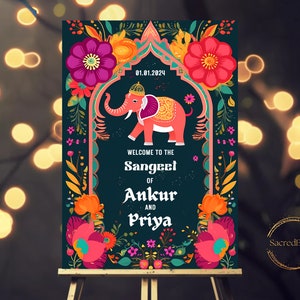 Enchanting Sangeet Welcome Sign | Customizable Elephant Design Sangeet Props, Sangeet Decor, Sangeet Board, Sangeet Welcome Board