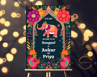 Enchanting Sangeet Welcome Sign | Customizable Elephant Design Sangeet Props, Sangeet Decor, Sangeet Board, Sangeet Welcome Board