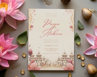 Indian Wedding Invitation Animated Digital & Printable | Hindu, Muslim, Sikh E-Invite, Punjabi Card Invite, Lotus Flower, Lanterns, Invites