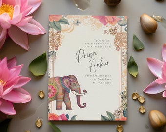 Indian Wedding Invitation Animated Digital & Printable | Desi Card Invite, Wedding Animated, Template Desi, Indian Floral, Invitation Muslim