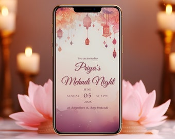 Mehndi Invitation Animated Digital & Printable | Muslim Mehndi Invite, Indian Wedding, Umbrellas, Lanterns, Diyas, Mehendi Invites, Sangeet
