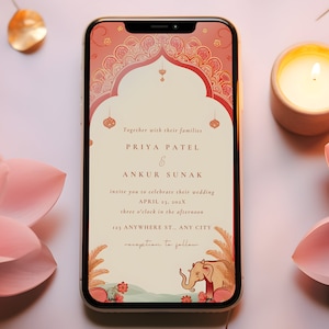 Convite de casamento indiano animado digital e para impressão | Cartões hindus de casamento, cartões eletrônicos Shaadi do sul da Índia, convites de casamento sikh, modelo