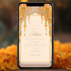 Animação personalizada de Haldi e convite para impressão | Cartão hindu como convite digital Pithi, cartão eletrônico da cerimônia Holud