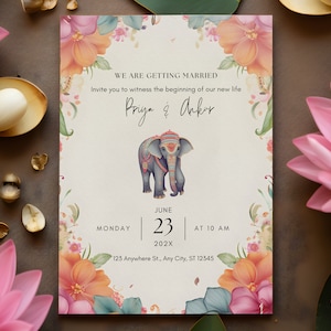 Faire-part de mariage indien animé numérique et imprimable, Punjabi, Telugu, Tamil, Desi Card Invite, Indian Floral, E-Card musulman, Mendhi