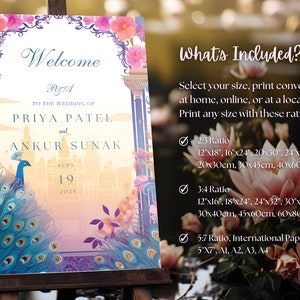 Indian Wedding Sign | Floral Patterns, Majestic Peacocks, Desi Welcome Board, South Indian Decor, Punjabi Signs, Hindu Reception, Mehndi image 5