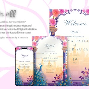 Indian Wedding Sign | Floral Patterns, Majestic Peacocks, Desi Welcome Board, South Indian Decor, Punjabi Signs, Hindu Reception, Mehndi image 4