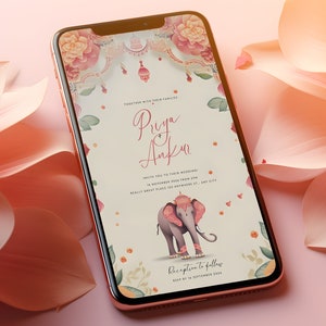 Indiase bruiloft uitnodiging geanimeerd digitaal & afdrukbaar, Punjabi kaart uitnodigen | Bruiloft geanimeerd, Pooja Card uitnodigen, Hindoe kaarten bruiloft