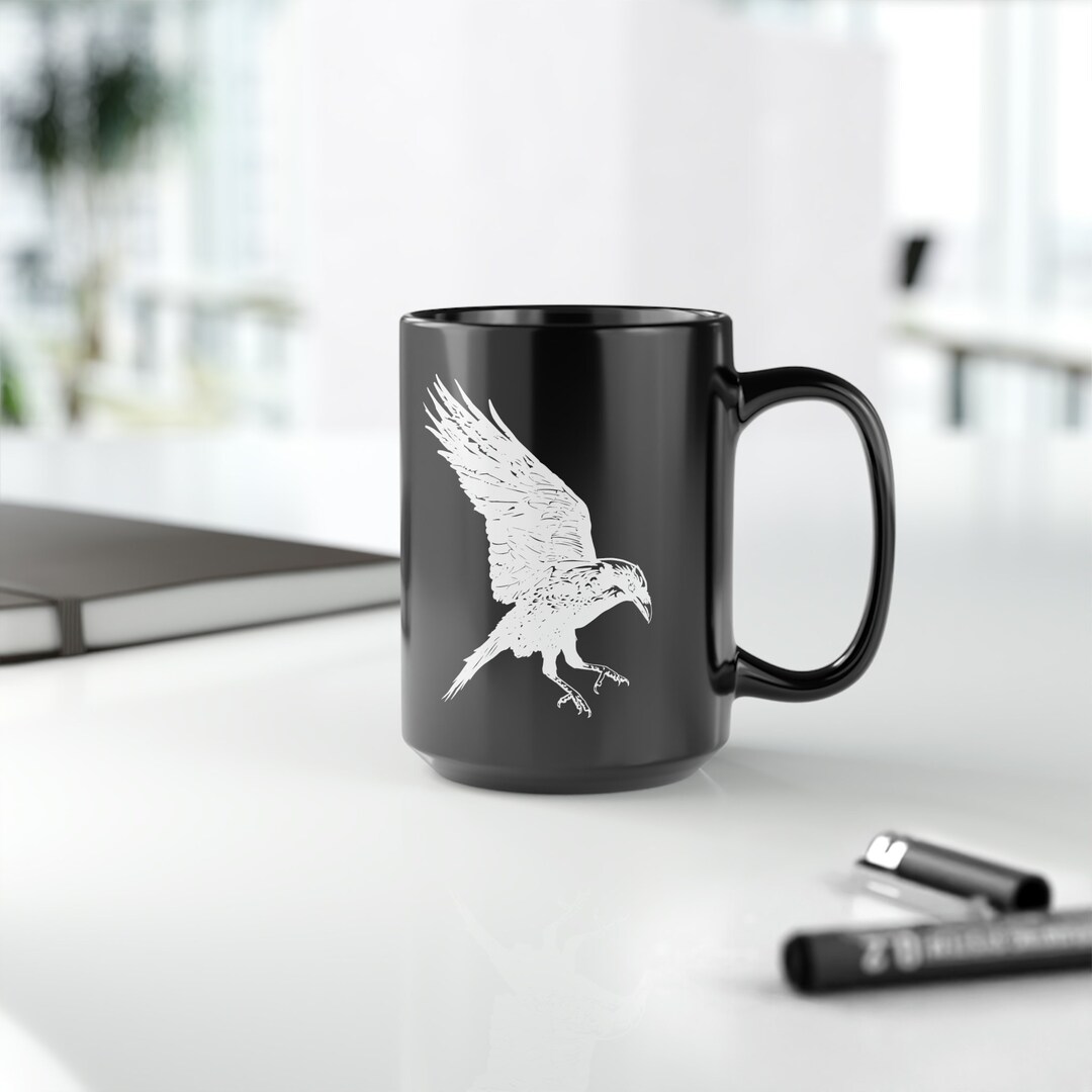 15oz Raven Coffee Mug, Original Handmade Bird Art, Crow Tea