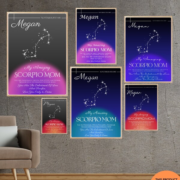 Custom Aura Moon Scorpio Zodiac Mom Art Personalize Constellation Sign Printable Mothers Day Customize Zodiac Scorpio Mom Birthday Digital