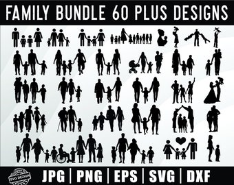 Family SVG Bundle, Family Silhouette, Family Cut File, Family Svg, Family Clipart, Family Vector, Mom dad svg, Jpg, Png, Eps, Svg, Dxf